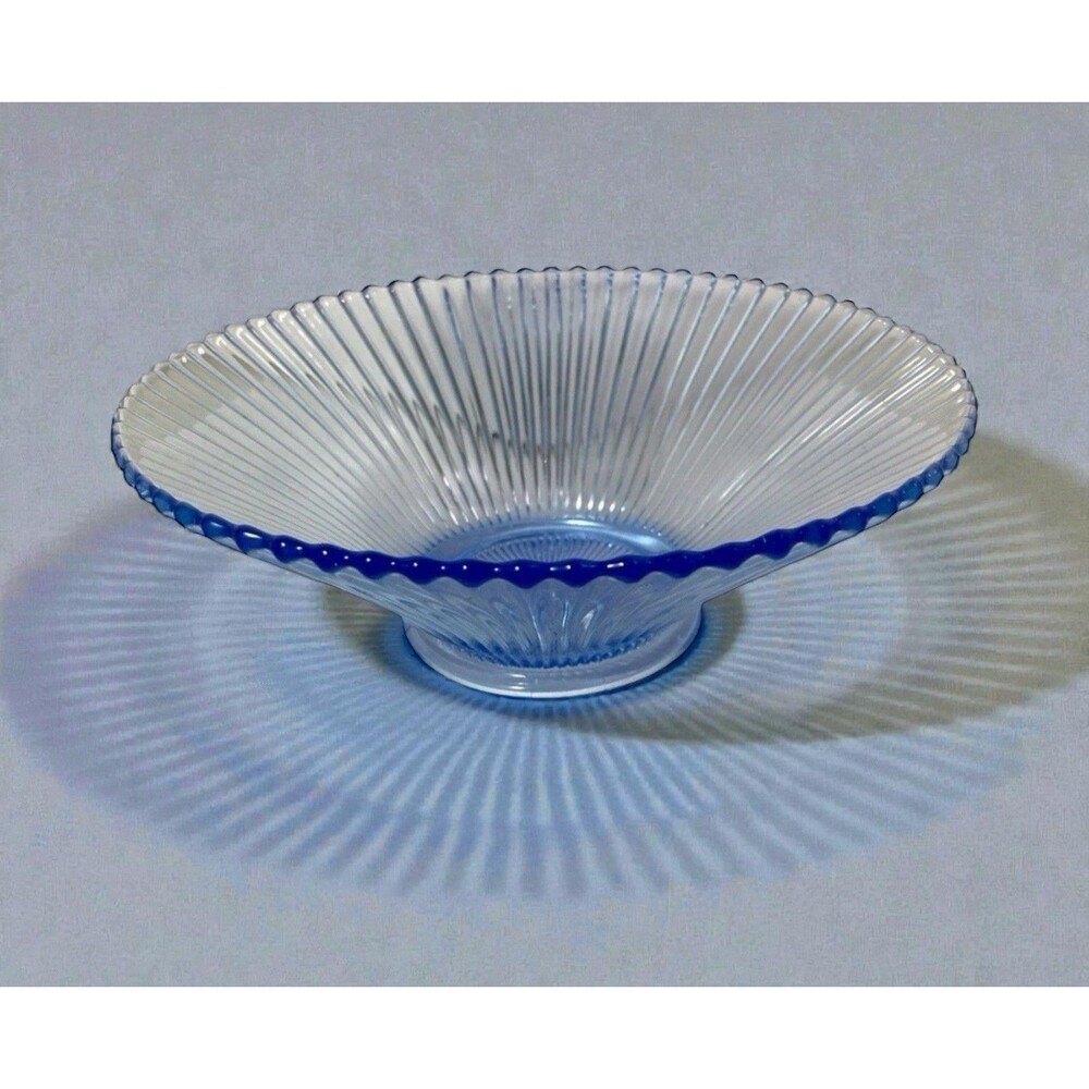 VTG Imperial Glass Empire Ribbed Blue Flared Fruit Serving Bowl 8.25”